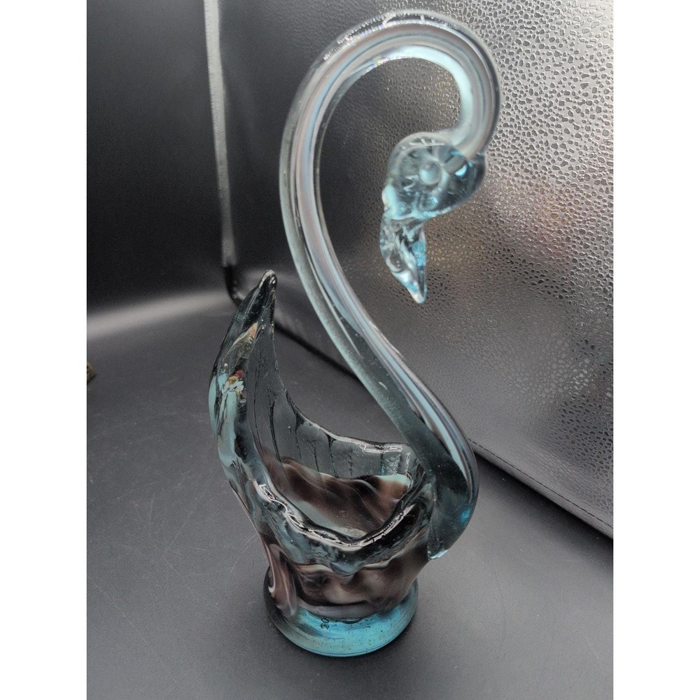 Vintage Mcm Murano Style Swan Handblown Powder Blue Wine Burgundy 11" - Picture 1 of 10